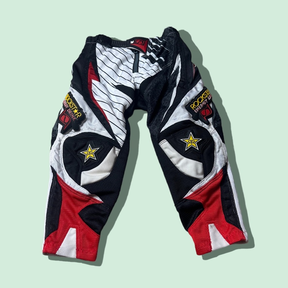 Kids Rockstar Energy Drink MSR Motocross Racing Pants Black Red White Sz 20
